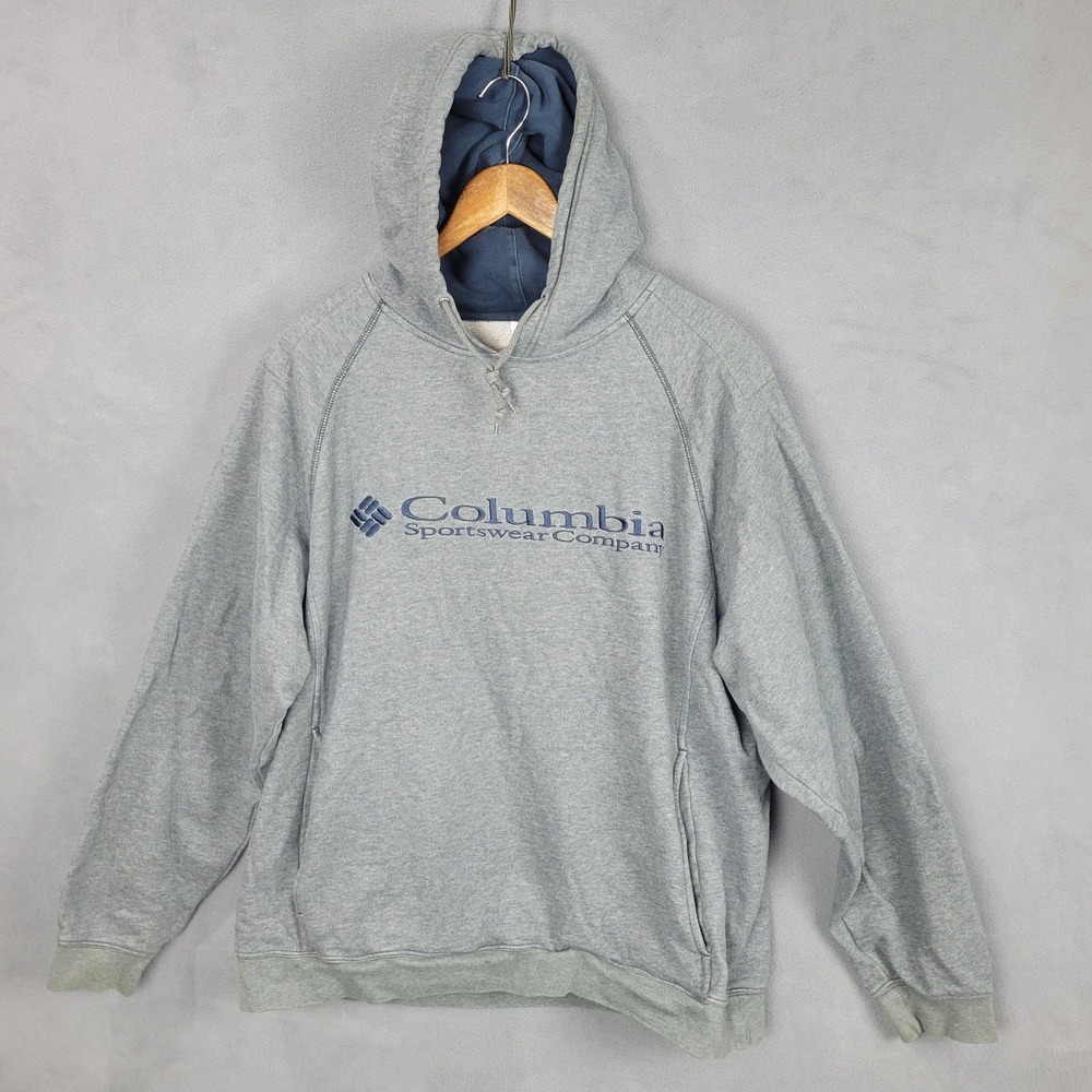 Vintage Columbia Hoodie Mens XL Gray Pullover Embroidered Logo Fleece Raglan 00s